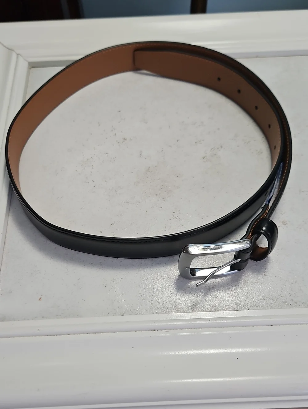 NWOT Vince Camuto Edge Stitched Men's Black Leather Belt with Silver Buckle 34
